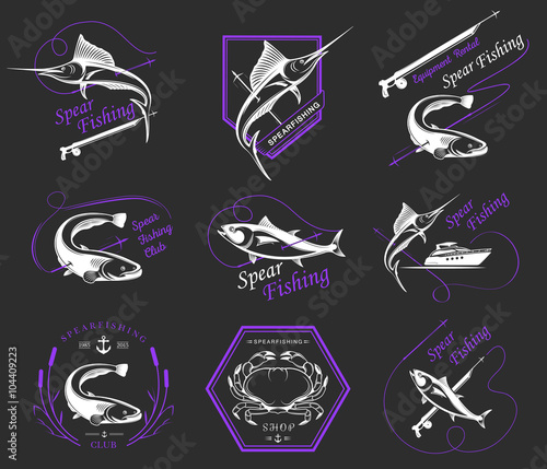 Big Set of Logos, Badges and Icons Spearfishing