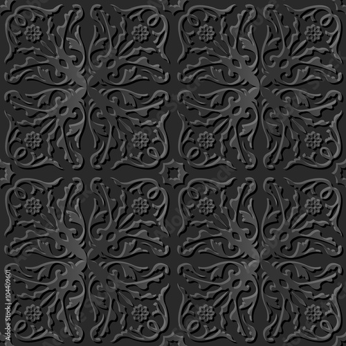 Seamless 3D elegant dark paper art pattern 239 Spiral Vine Flower 