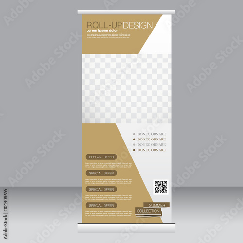 Roll up banner stand template. Abstract background for design,  business, education, advertisement.  Brown color. Vector  illustration.