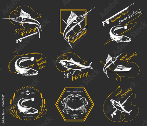 Big Set of Logos, Badges and Icons Spearfishing