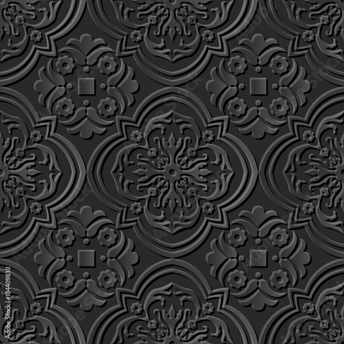 Seamless 3D elegant dark paper art pattern 240 Curve Cross Kaleidoscope  