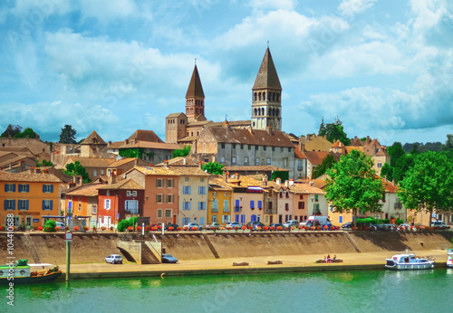 View of Tournus, the beautiful village of Burgundy photo