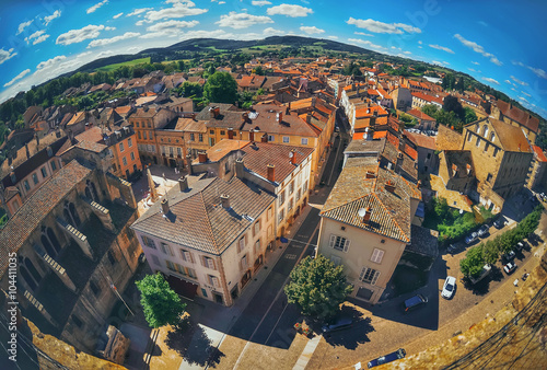 Aerial view of Cluny city in France , Burgundy