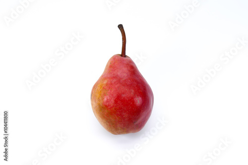 Very bright red pear fruit variety on white background