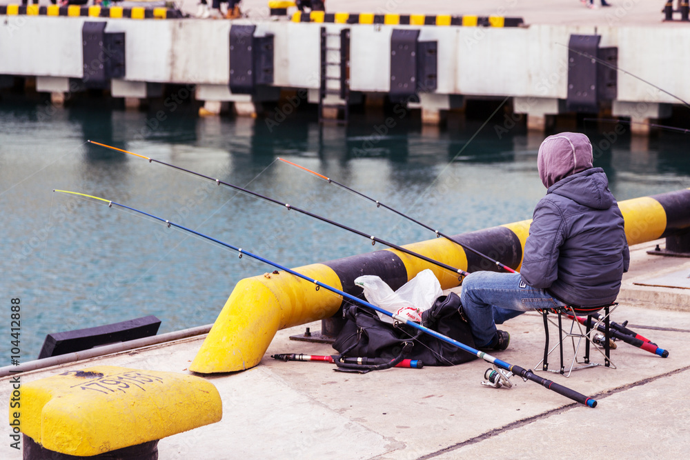 Fototapeta premium fishing in the sea port of Sochi.