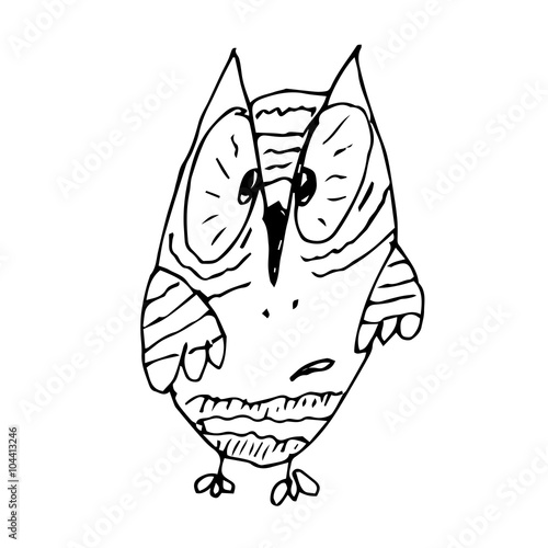 Strange funny surprised owl line art hand drawing