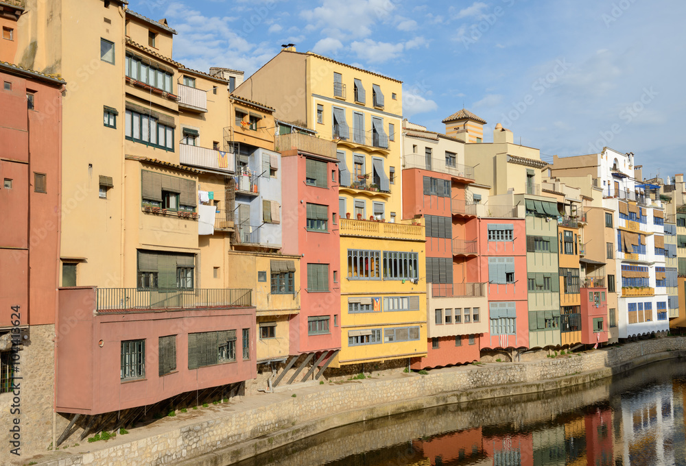 Old colorful houses on Onyar riverbank in Girona, Catalonia, Spa