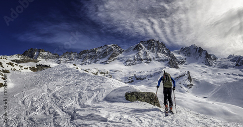 Italy, Gran Paradiso, skiing into the Chabod hut photo