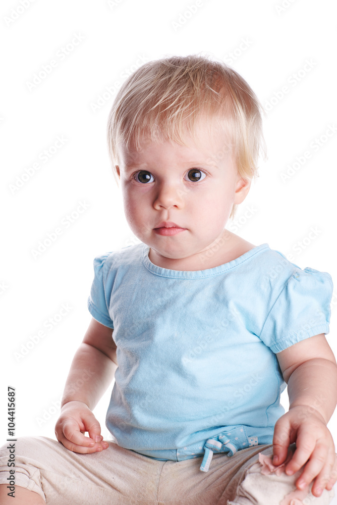 little baby girl sitting isolated on white background, little baby girl sitting isolated on white background,
