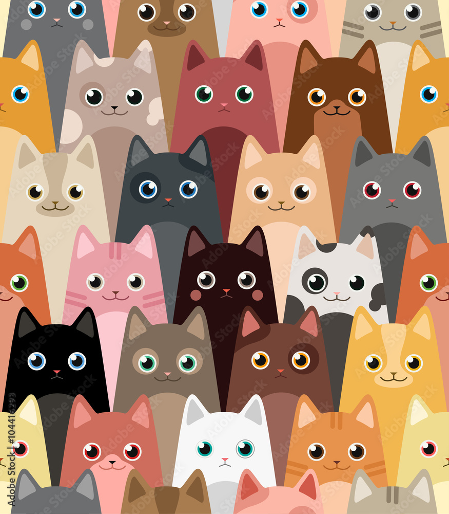 Photo & Art Print Cats. Cartoon vector seamless wallpaper.