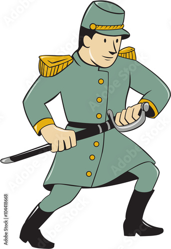 Confederate Army Soldier Drawing Sword Cartoon