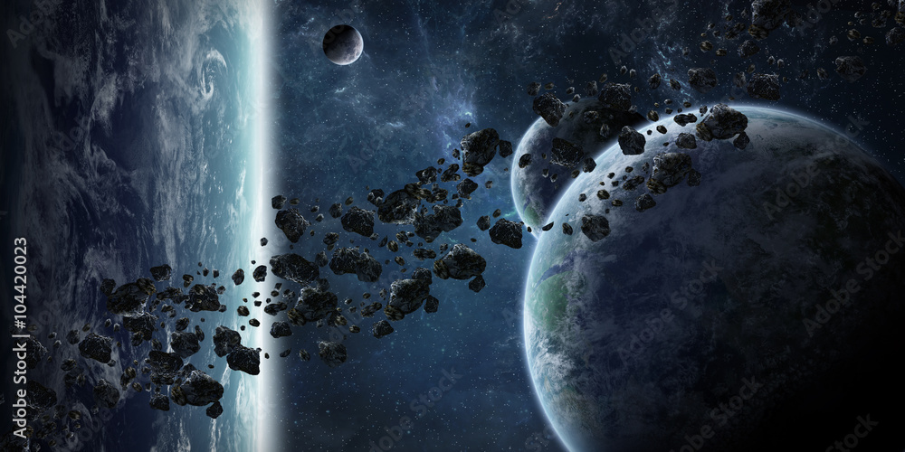 Naklejka premium Sunrise over group of planets in space