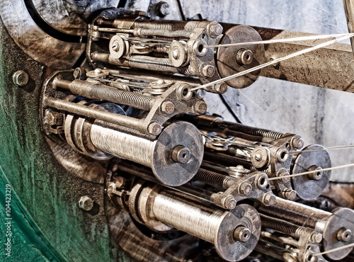 Detail of braiding machine.Toned image.