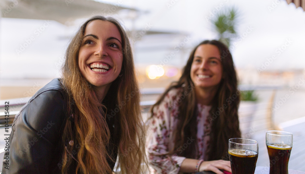 Portrait of smiling teenage girl and her female friend in the