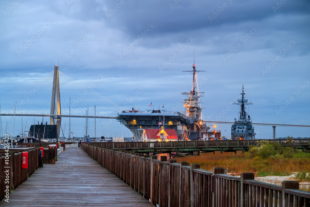 Fototapeta premium The World War II era aircraft carrier USS Yorktown in Charleston