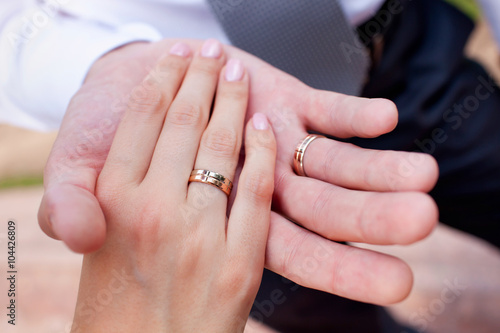 Man and woman hands with wedding rings