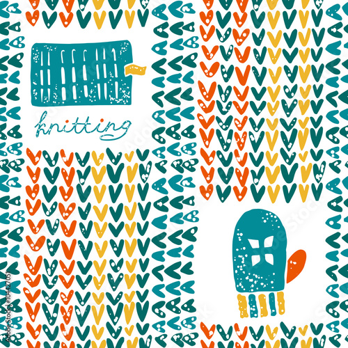 Pattern with knitting accessories and mittens