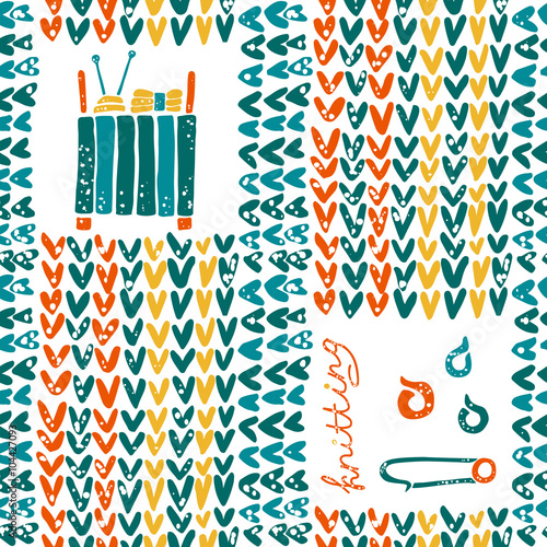 Pattern with knitting accessories and pin