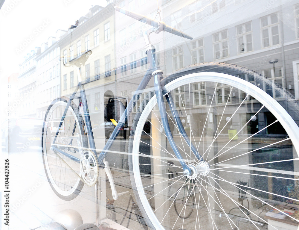 Bicycle on display in shop window