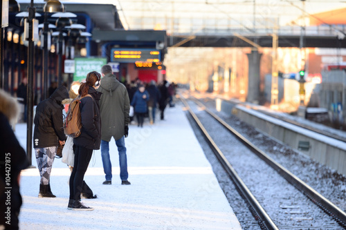 People waiting for the train, winter platform