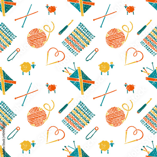 Seamless pattern on a knitting theme, accessories