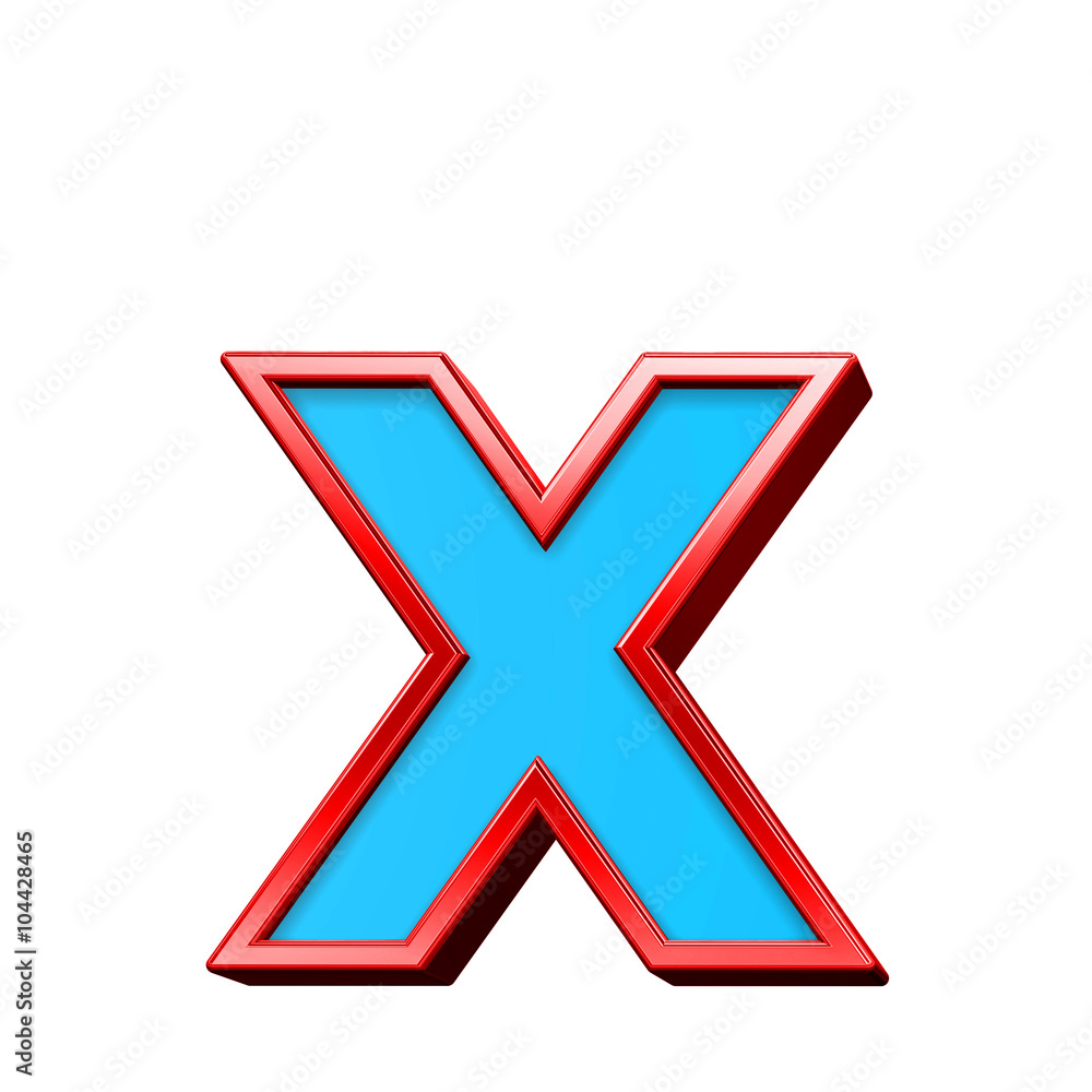 One lower case letter from blue glass with red frame alphabet set, isolated on white. Computer generated 3D photo rendering. One lower case letter from blue glass with red frame alphabet set, isolated on white. Computer generated 3D photo rendering.