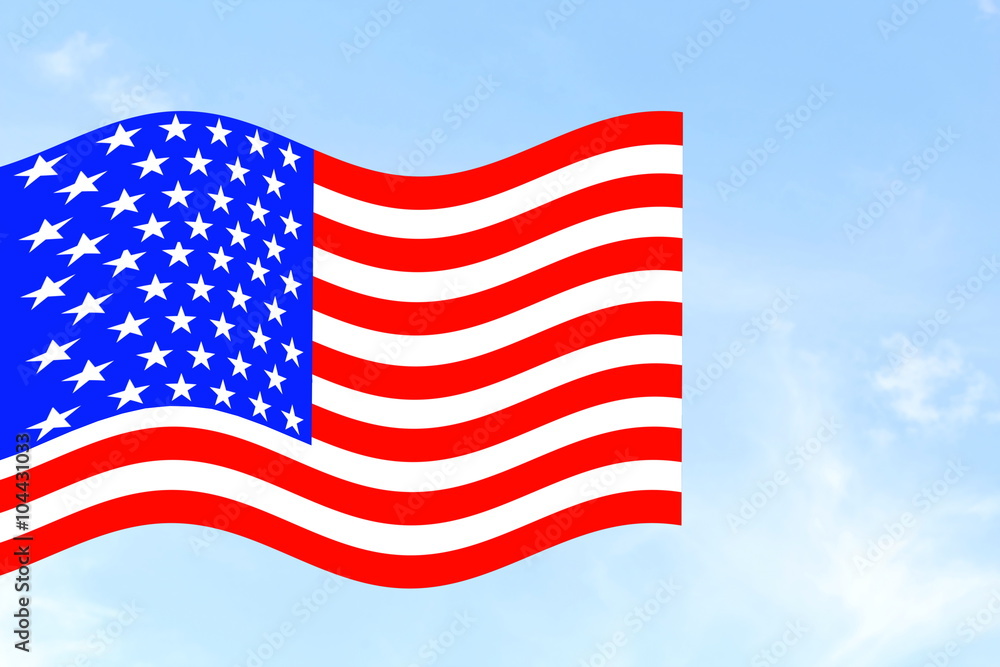 Obraz premium us or American flag waving in blue sky 