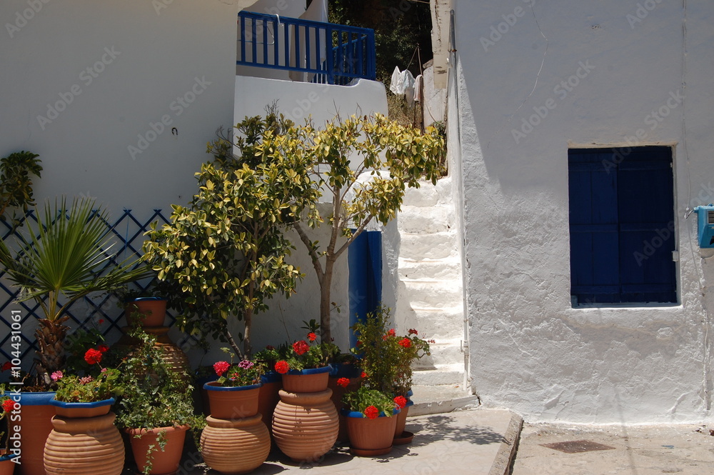 Naklejka premium Utanför ett grekiskt hus