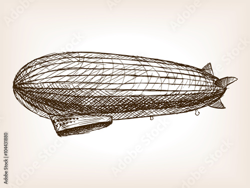 Antique dirigible hand drawn sketch vector