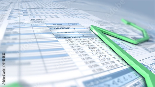 Growing chart over huge economic/scientific spreadsheet, seamless loop, depth of field, HD1080p
