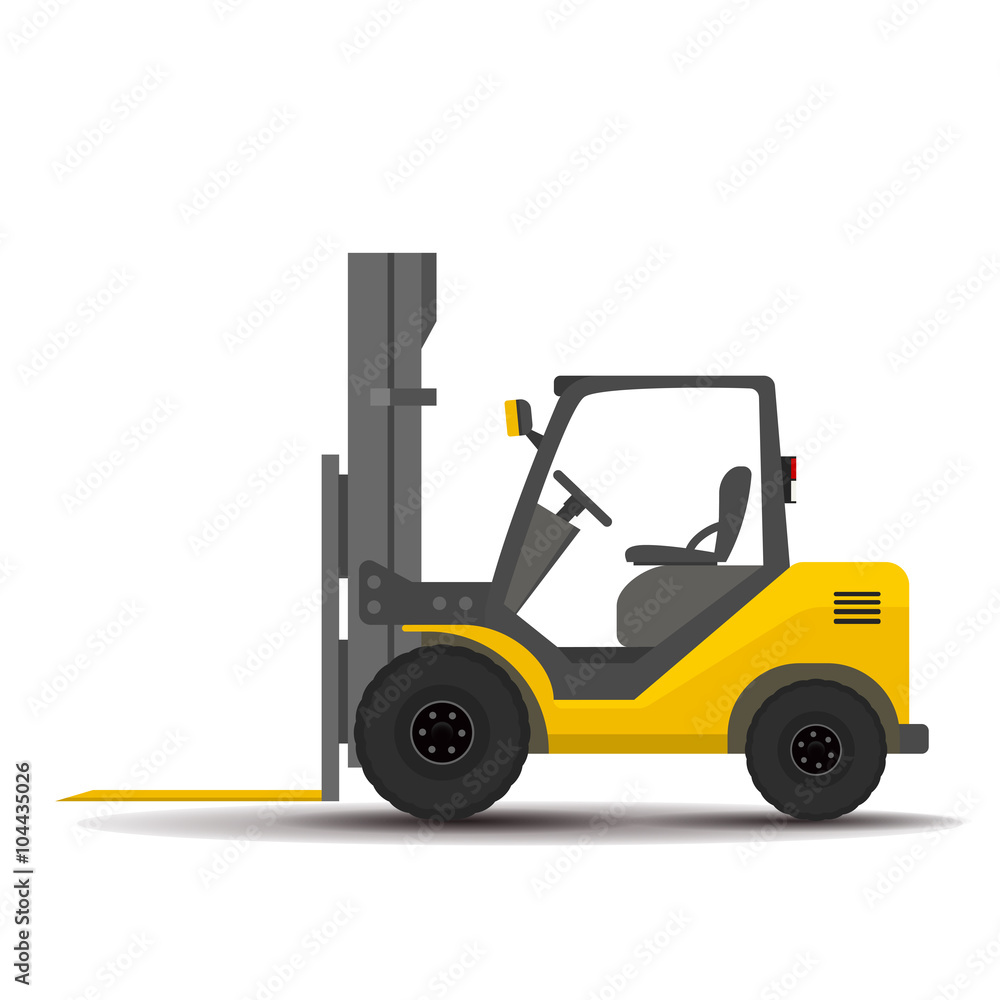 Bare detailed forklift, loader on a white background. flat illustration. Bare detailed forklift, loader on a white background. flat illustration.