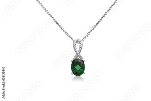 Beautiful Oval Emerald Ribbon Pendant in Silver
