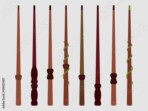 Magic wands. Magic and magical objects. Tool wizard. Vector illustration.