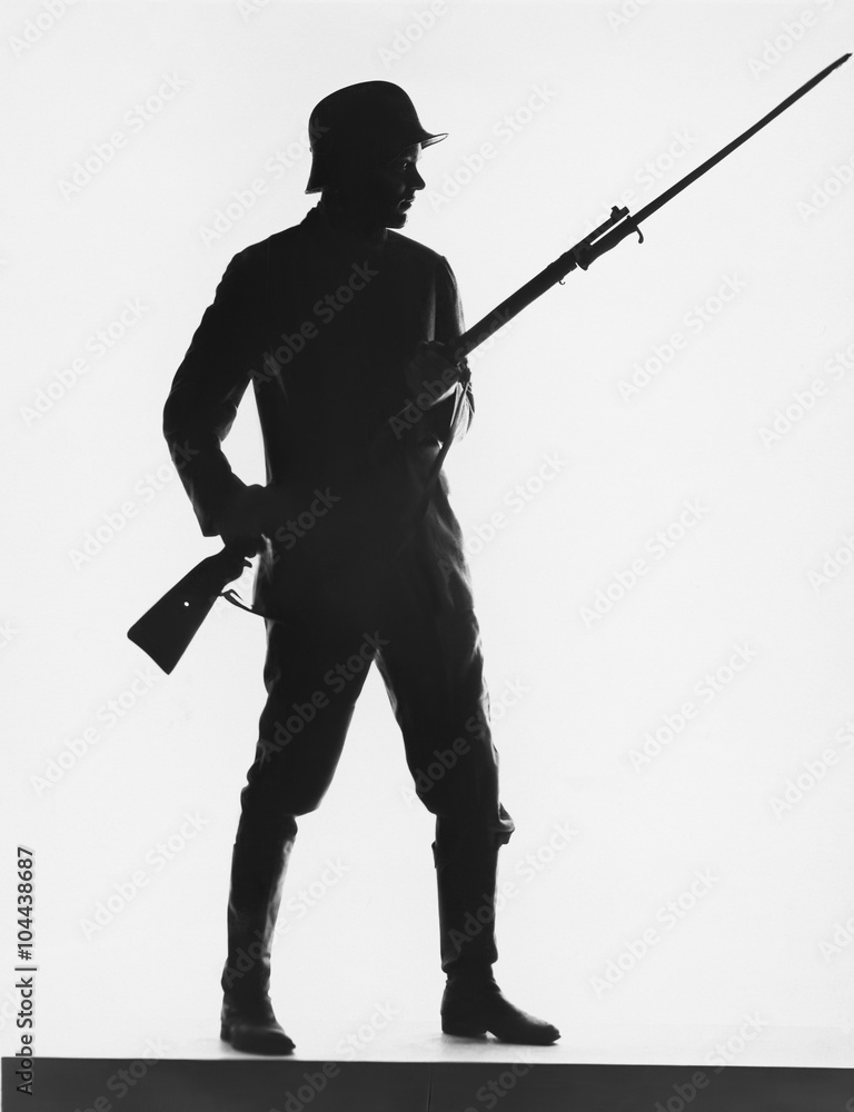 Silhouette of foot soldier, circa World War I Silhouette of foot soldier, circa World War I