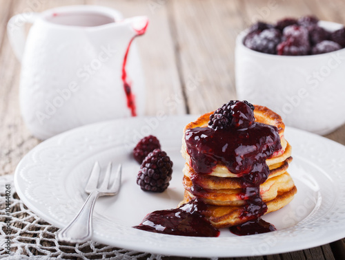 Pancakes with BlackBerry jam.selective focus.