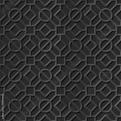Seamless 3D elegant dark paper art pattern 275 Square Round Cross  