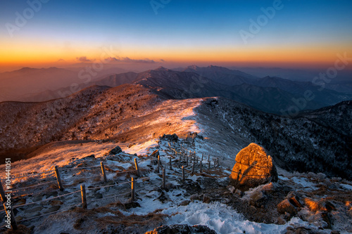 Sunrise on Deogyusan mountains covered with snow in winter,South