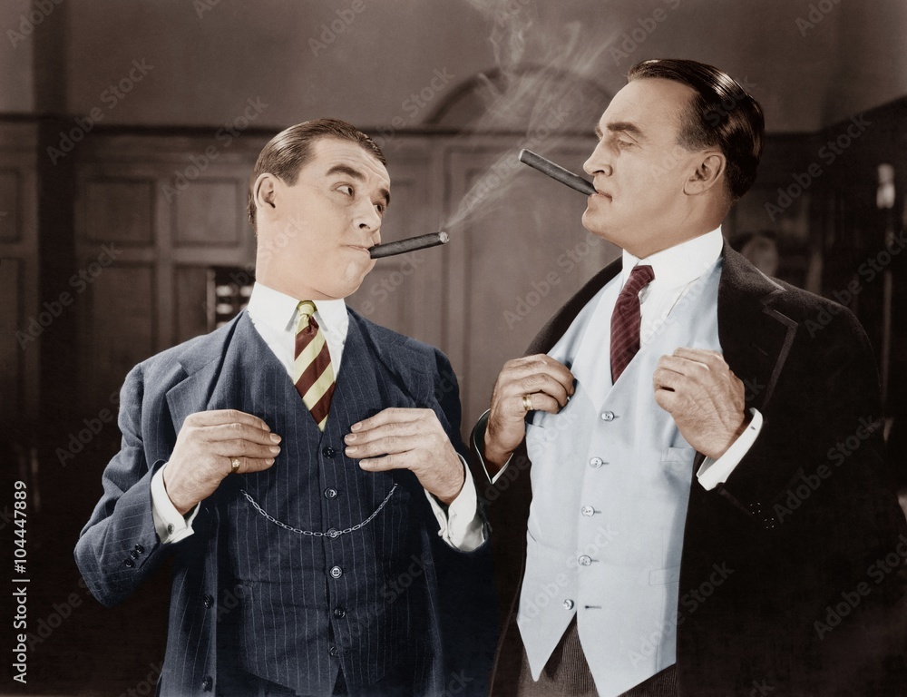 Two men smoking cigars   - obrazy, fototapety, plakaty 
