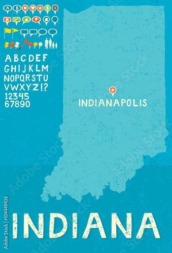 Map of Indiana with icons photo