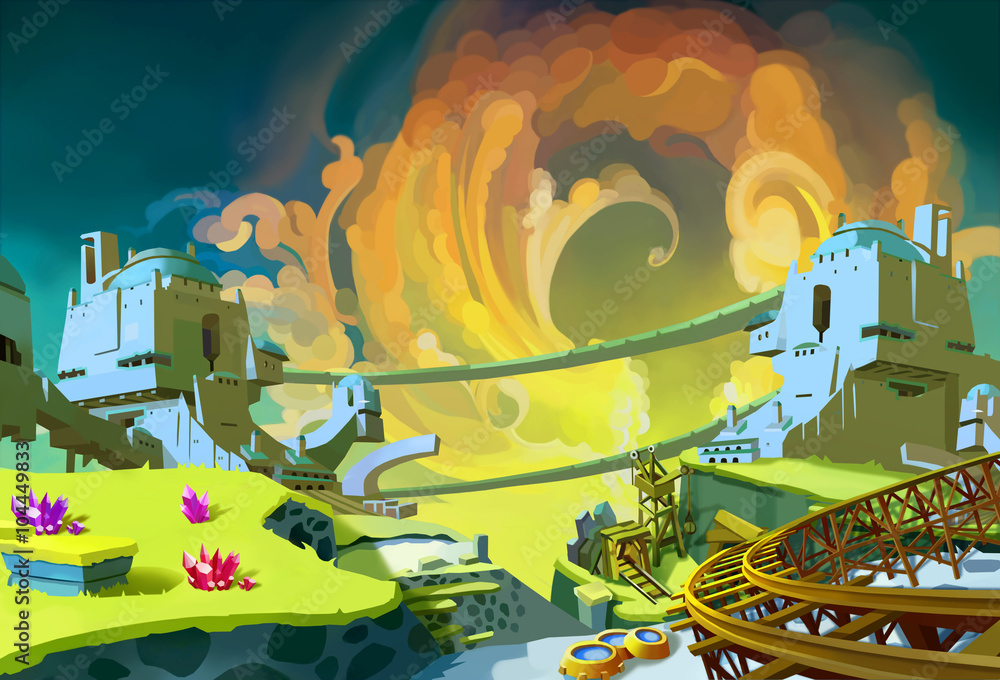 Obraz premium Creative Illustration and Innovative Art: Forgotten Gem Mine Area. Realistic Fantastic Cartoon Style Artwork Scene, Wallpaper, Story Background, Card Design 