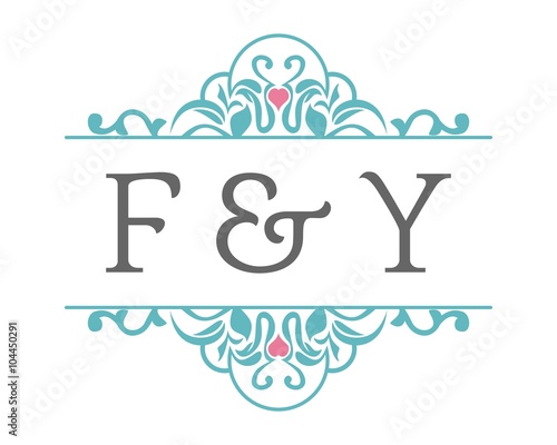 F & Y Initial Wedding Ornament Logo