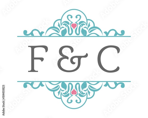 F & C Initial Wedding Ornament Logo