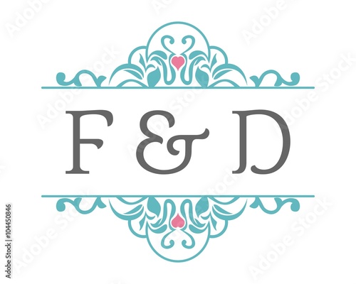 F & D Initial Wedding Ornament Logo