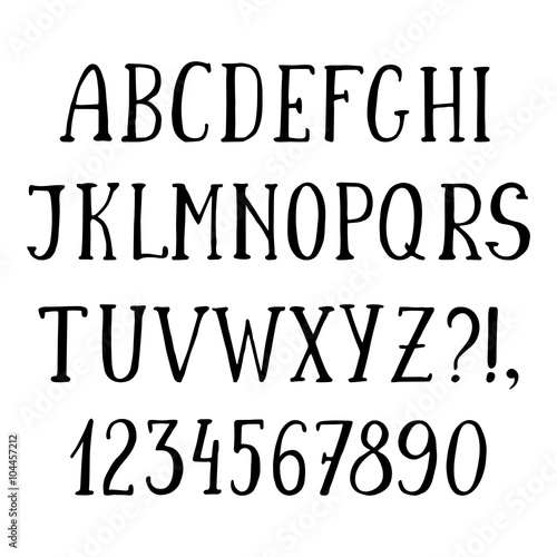 Handwritten simple font, hand drawn sketch alphabet