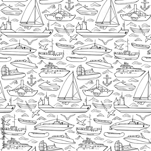 Sea transportation doodle seamless pattern