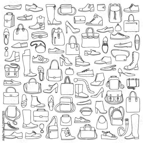 Man and woman doodle shoes and bags