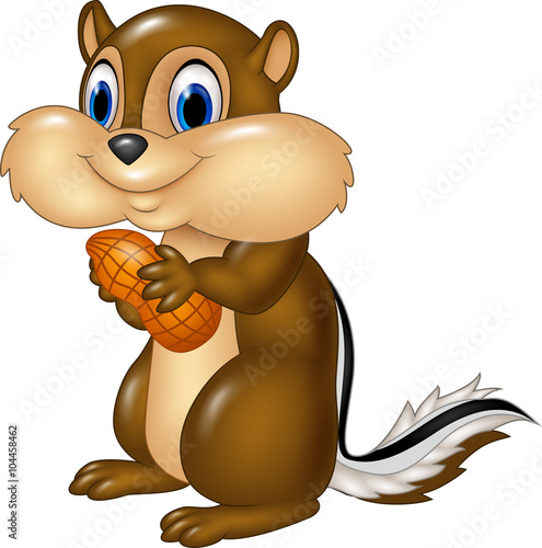 Cartoon chipmunk holding peanut isolated on white background 