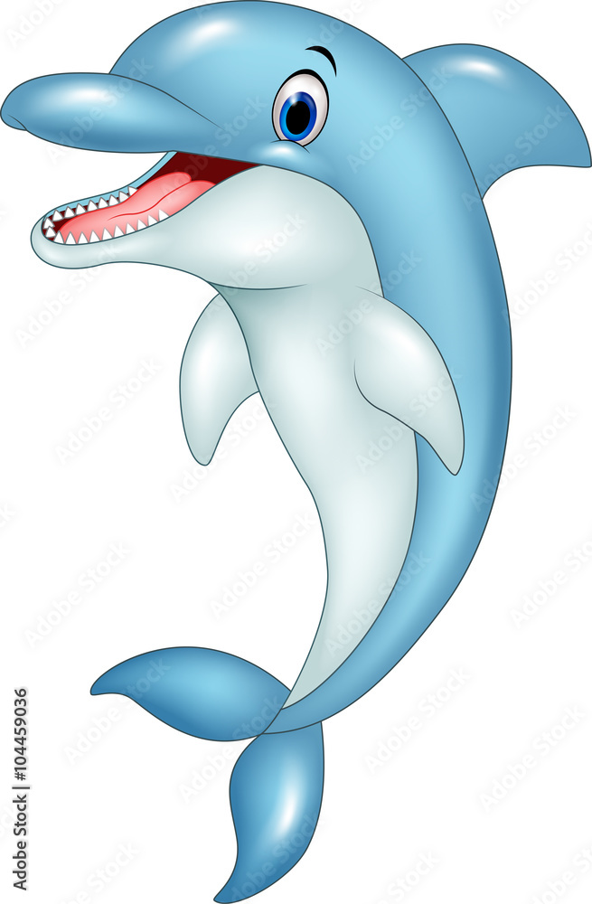 Fototapeta premium Cartoon funny dolphin jumping
