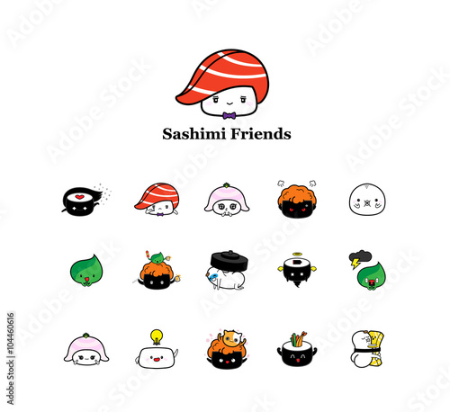 Wasabi friends / There are fifteen different expressions and symbols about sushi.