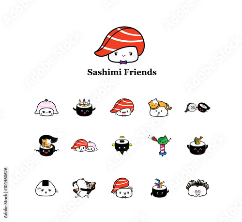 Wasabi friends / There are fifteen different expressions and symbols about sushi and sashimi.